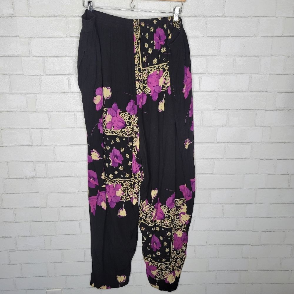 *SET* Bop Vintage Black Purple Floral Crepe Button Down Shirt And Pants - Picture 10 of 10